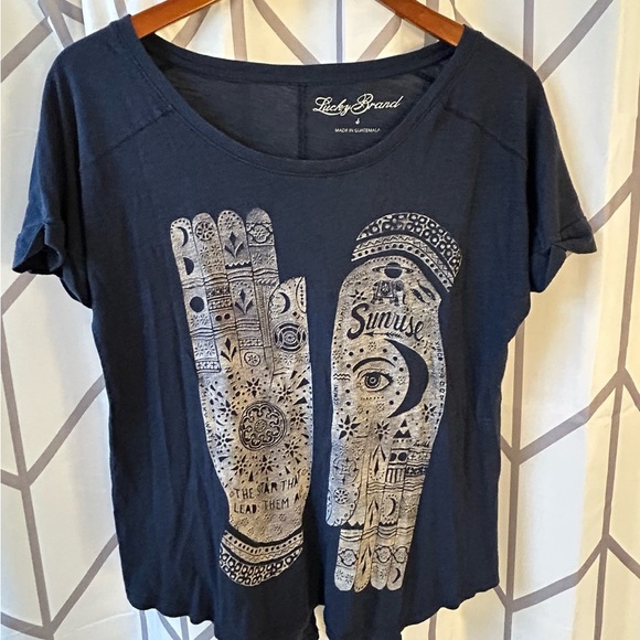 Lucky Brand Tops - Lucky Brand Women's Dark Blue Hand Graphic Tee
